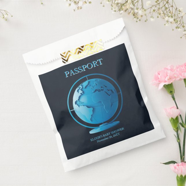 Blue Globe Passport Travel Baby Shower Favor Bag (Sealed)