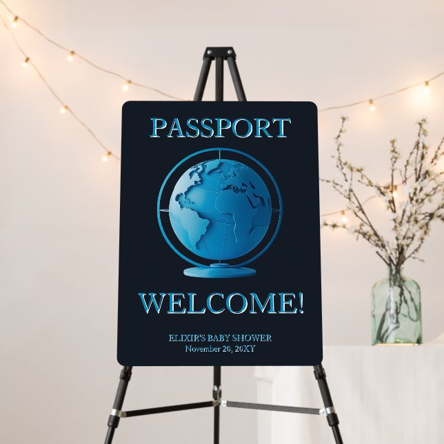 Blue Globe Passport Travel Baby Shower Foam Board (In Situ (Stand))