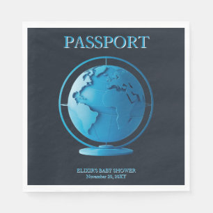 Blue Globe Passport Travel Baby Shower Napkins
