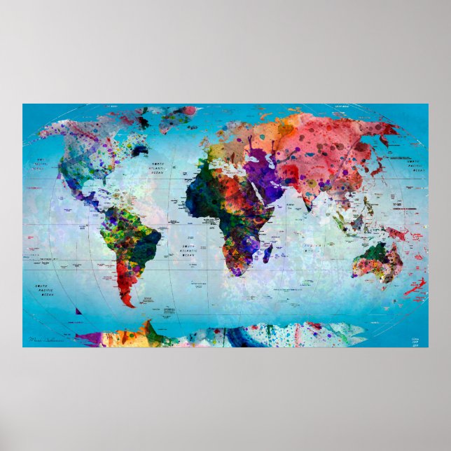 Blue Globe World Map Poster (Front)