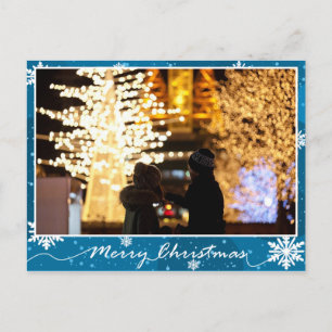 Blue Glossy Snow Flakes Photo Christmas Postcard
