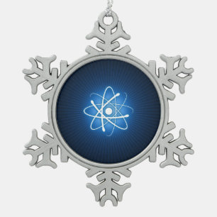 Blue Glow Atom Nerd Snowflake Pewter Christmas Ornament