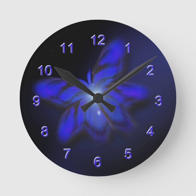 Blue Glow Butterfly Wall Clock (Front)