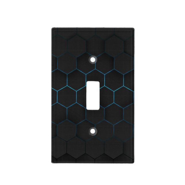 Blue Glow Cyber Hexagon Pattern Light Switch (Front)