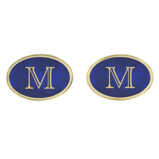 Blue Glow Gold Monogram Cufflinks (Front)
