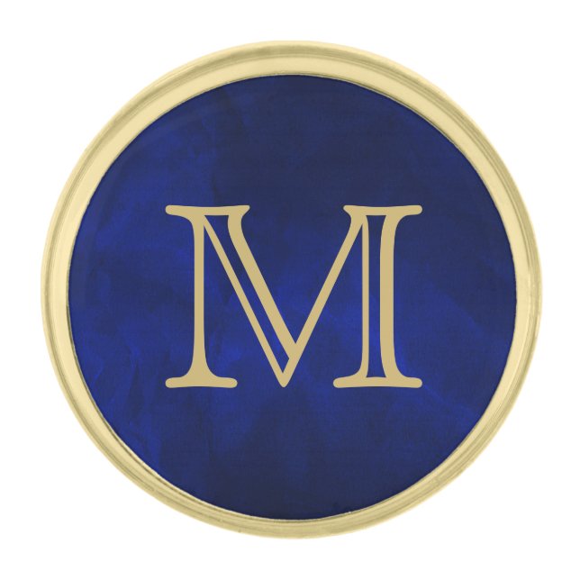 Blue Glow Gold Monogram Gold Finish Lapel Pin (Front)