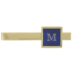 Blue Glow Gold Monogram Modern Finish Tie Bar
