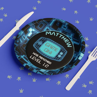 Blue Glow Handheld Console Paper Plates