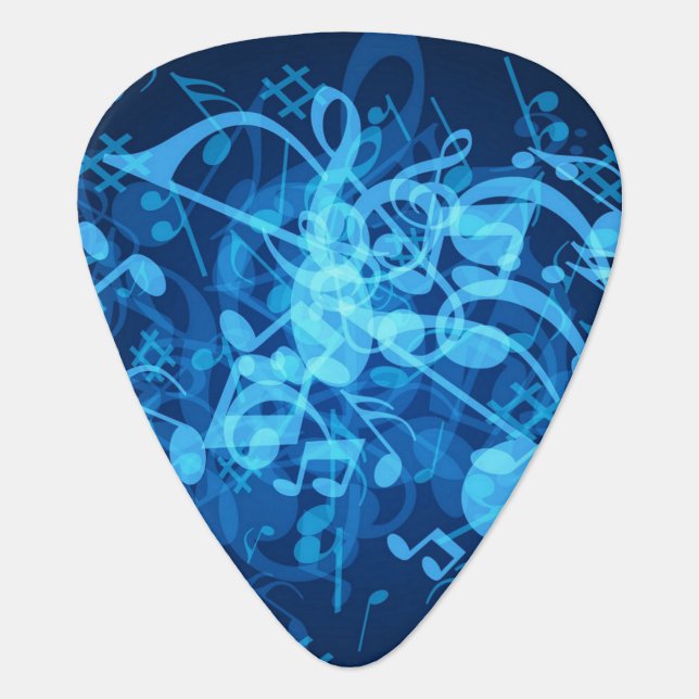 Blue Glow Music Notes Guitar Pick (Front)