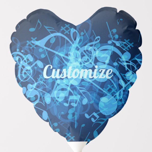 Blue Glow Music Notes Heart Balloon (Front)