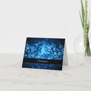 Blue Glow Music Notes Note Card