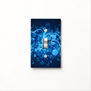 Blue Glow Music Notes Pattern Light Switch Cover