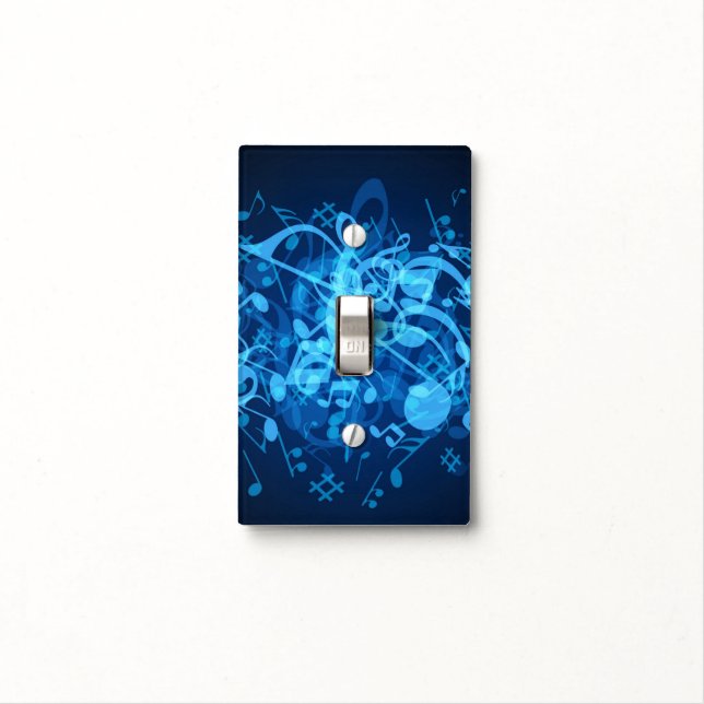 Blue Glow Music Notes Pattern Light Switch Cover (In Situ)