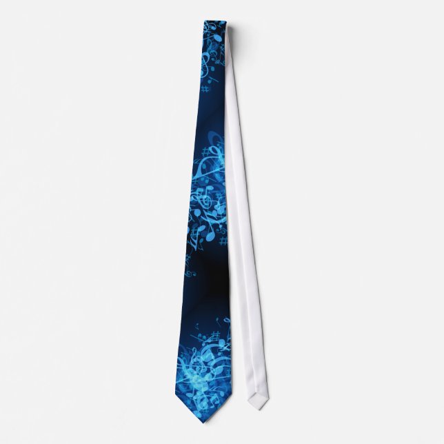 Blue Glow Music Notes Pattern Tie (Front)