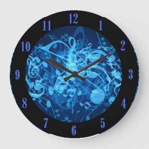 Blue Glow Music Notes Pattern Wall Clock