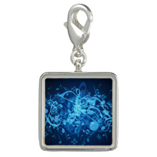 Blue Glow Music Notes Square Charm