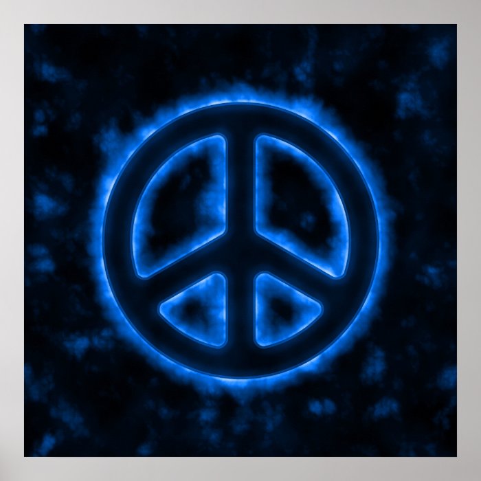 Blue Glow Peace Sign Poster