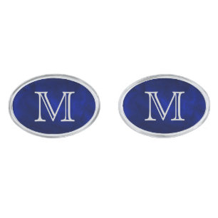 Blue Glow Silver Monogram Cufflinks