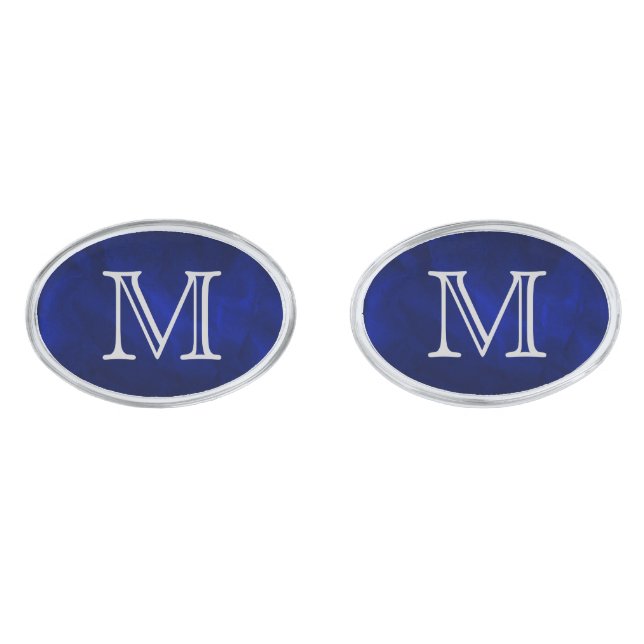 Blue Glow Silver Monogram Cufflinks (Front)