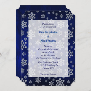 Blue Glow Silver Snowflake Wedding Invitation