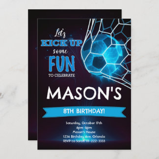 Blue Glow Soccer Birthday Invitation