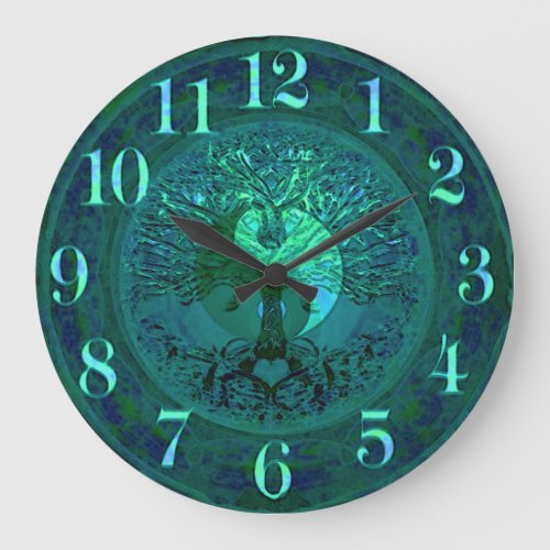 Blue Glow Yin Yang with Tree of Life Large Clock