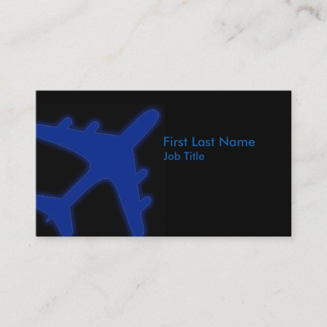 Blue glowing airplane custom business cards (Front)