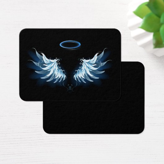 Blue Glowing Angel Wings on black background (Desk)