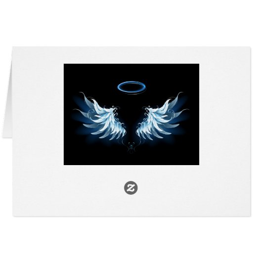 Blue Glowing Angel Wings on black background (Back Horizontal)
