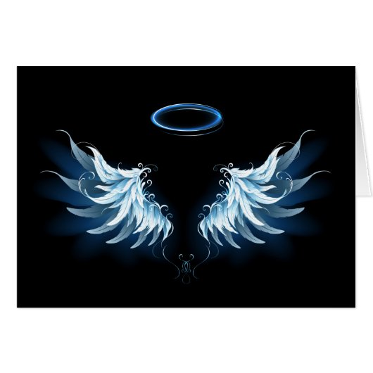 Blue Glowing Angel Wings on black background (Front Horizontal)