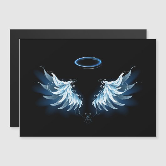 Blue Glowing Angel Wings on black background (Front/Back)
