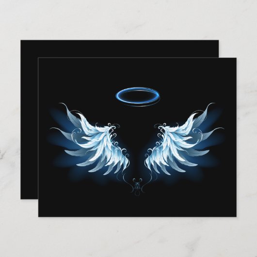 Blue Glowing Angel Wings on black background (Front/Back)