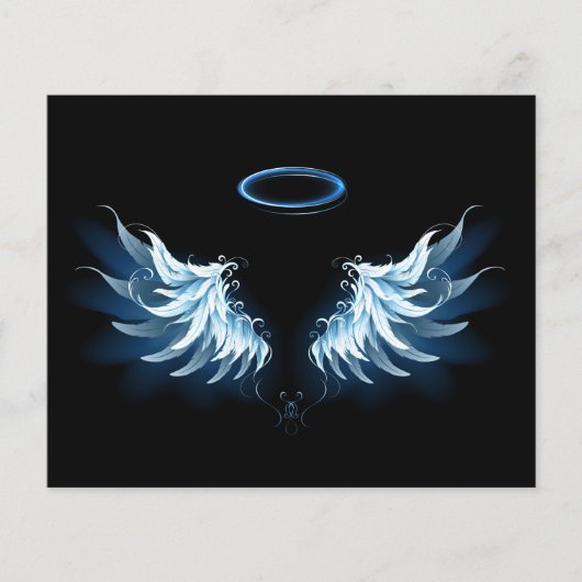 Blue Glowing Angel Wings on black background (Front)