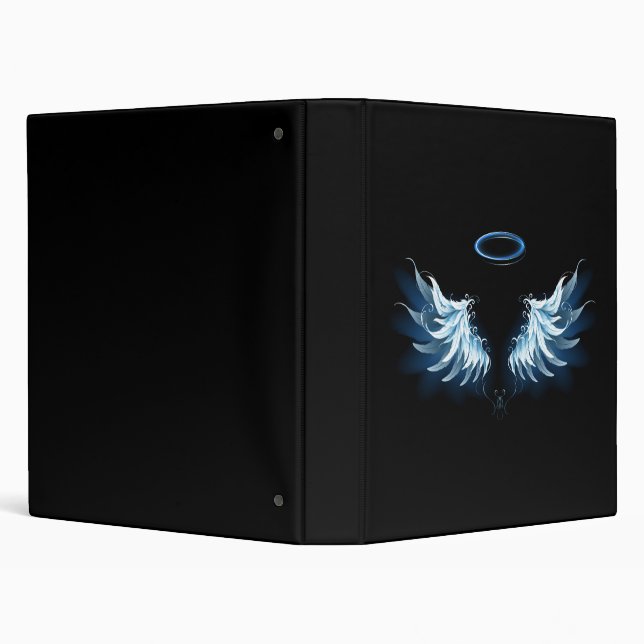Blue Glowing Angel Wings on black background 3 Ring Binder (Background)