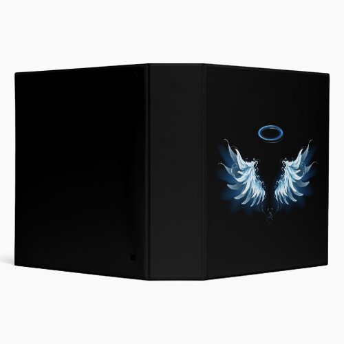 Blue Glowing Angel Wings on black background 3 Ring Binder