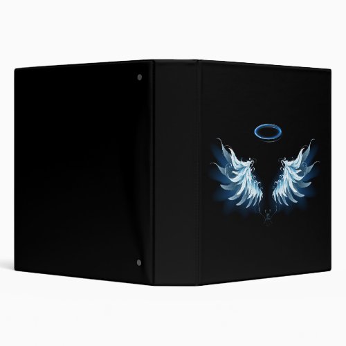 Blue Glowing Angel Wings on black background 3 Ring Binder