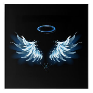 Blue Glowing Angel Wings on black background Acrylic Print