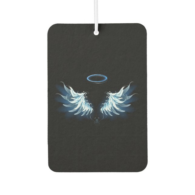 Blue Glowing Angel Wings on black background Air Freshener (Front)