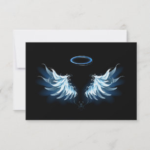 Blue Glowing Angel Wings on black background Announcement