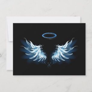 Blue Glowing Angel Wings on black background Announcement