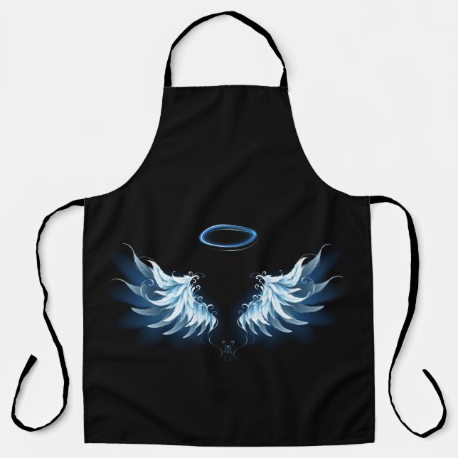 Blue Glowing Angel Wings on black background Apron (Front)
