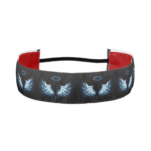 Blue Glowing Angel Wings on black background Athletic Headband