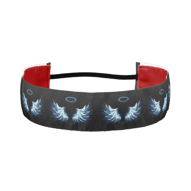 Blue Glowing Angel Wings on black background Athletic Headband (Front)