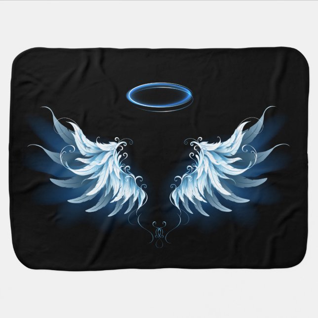 Blue Glowing Angel Wings on black background Baby Blanket (Horizontal)