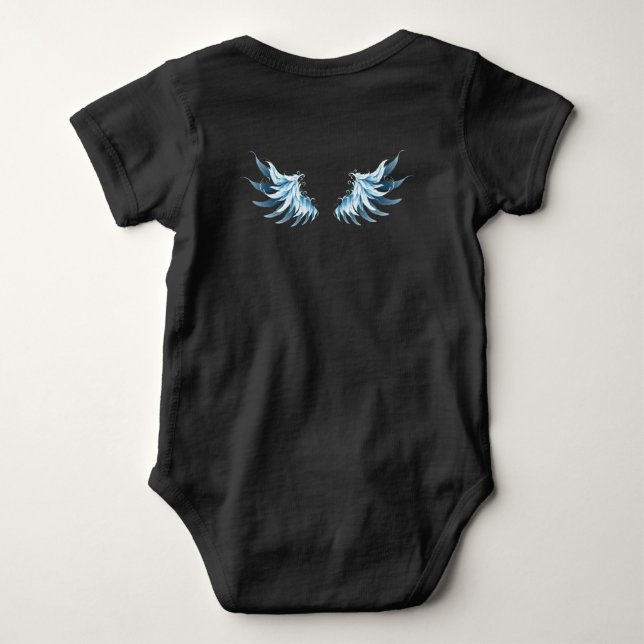 Blue Glowing Angel Wings on black background Baby Bodysuit (Back)