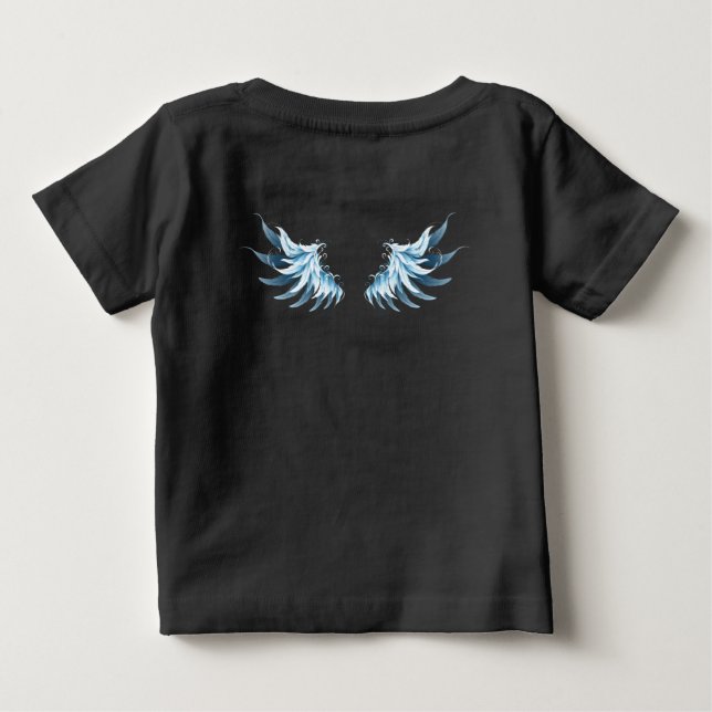 Blue Glowing Angel Wings on black background Baby T-Shirt (Back)