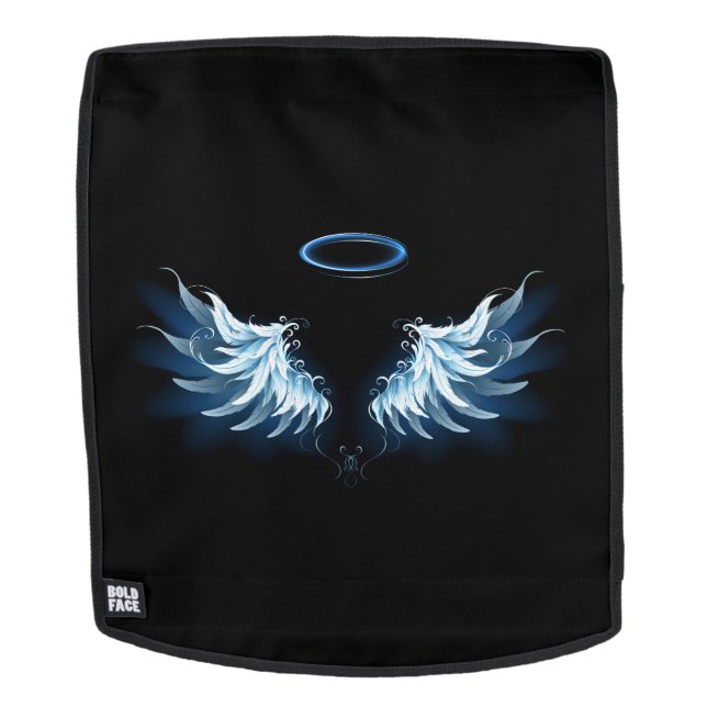 Blue Glowing Angel Wings on black background Backpack (Removable Face)