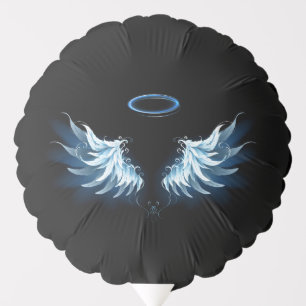 Blue Glowing Angel Wings on black background Balloon