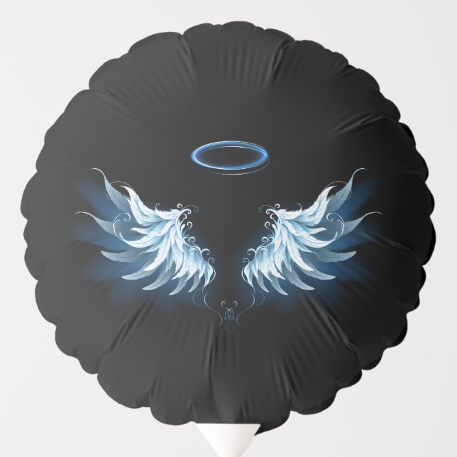 Blue Glowing Angel Wings on black background Balloon (Front)