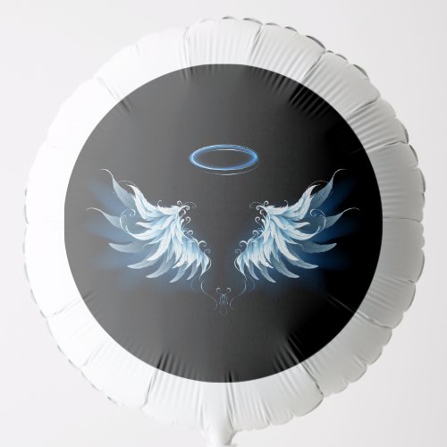 Blue Glowing Angel Wings on black background Balloon